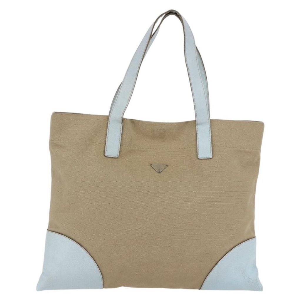 Prada Tote Bag Canvas Beige Light Blue Auth Bs29888